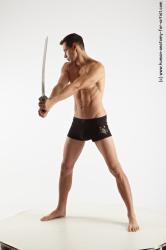 Underwear Fighting with sword Man White Athletic Short Brown Academic